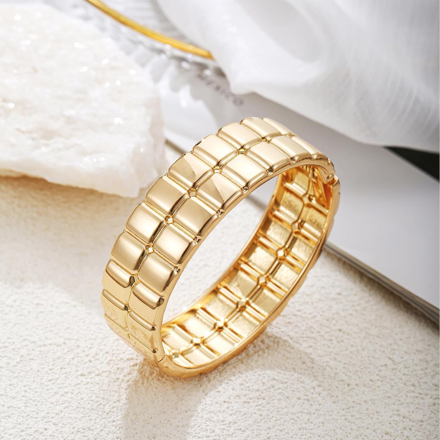 Gold Chunky Bangle Bracelets for Women Simple Twisted Textured Cuff Bangle Wide Square Bangle Bracelet Minimalist Bracelet - Image 6