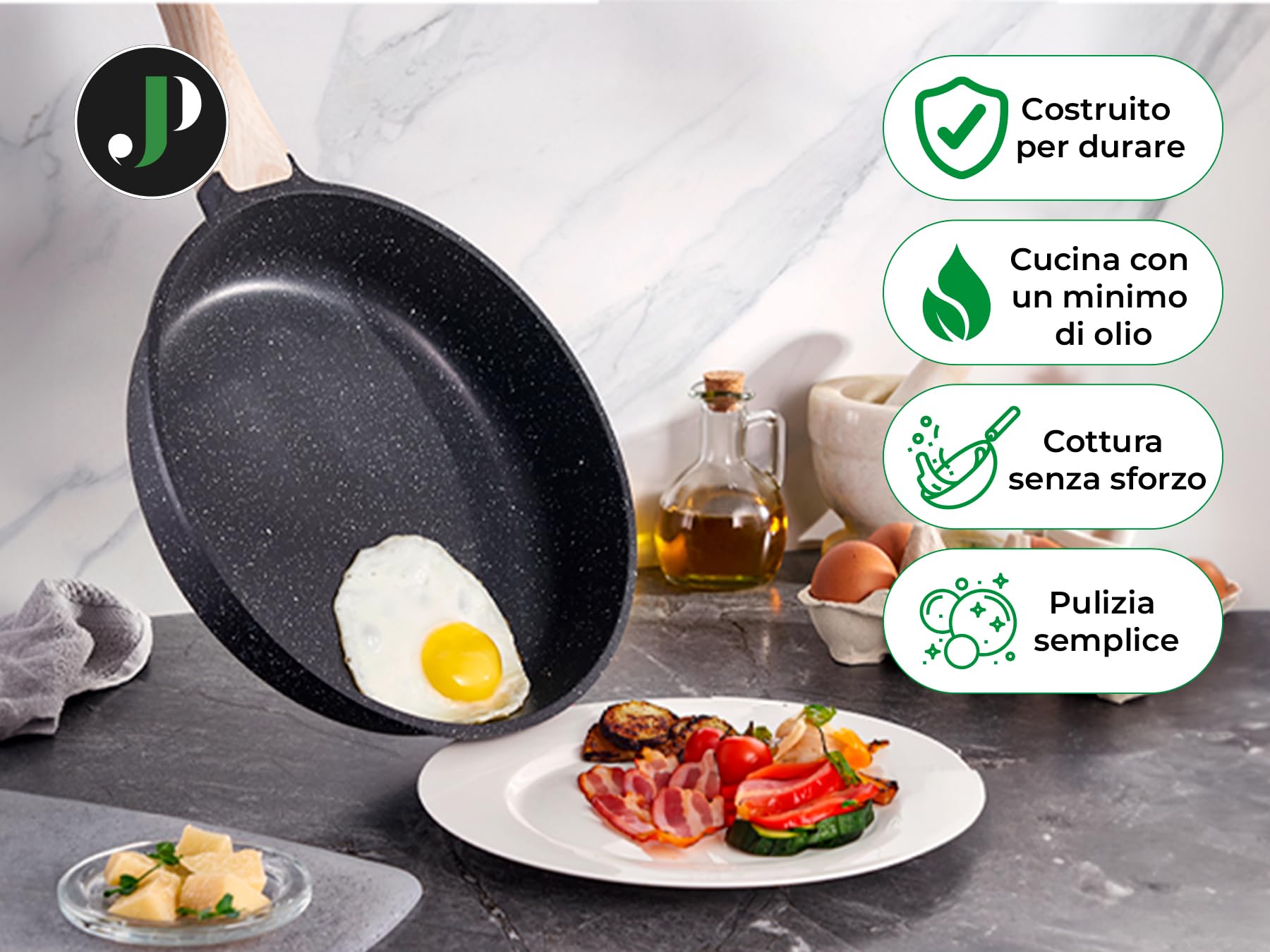 JUST PERFECTO Batteria Pentole e Padelle a Induzione, Set Padelle Antiaderenti Per tutti i piani cottura, Batteria di pentole antiaderente 24/28cm con Coperchi, set pentole induzione senza pfoa e ptfe