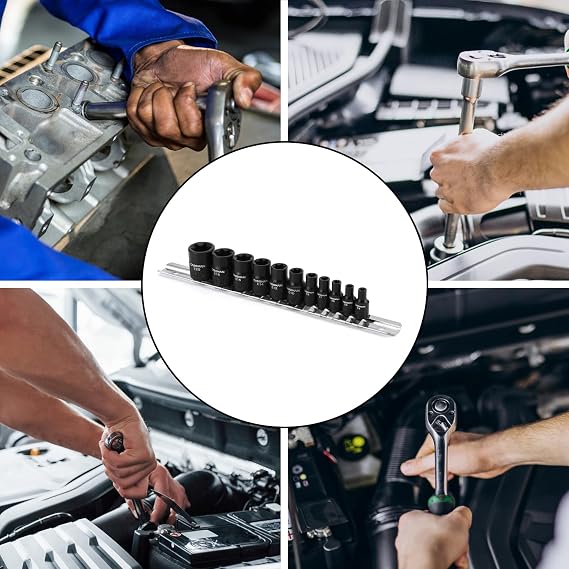 CASOMAN 11PCS Female Torx Socket Set, E Torx & Star Socket Set with Rail, E4 - E20 Torque Sockets