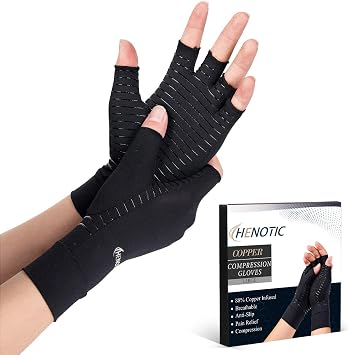Copper Arthritis Gloves for Women Men Fingerless Compression Gloves
