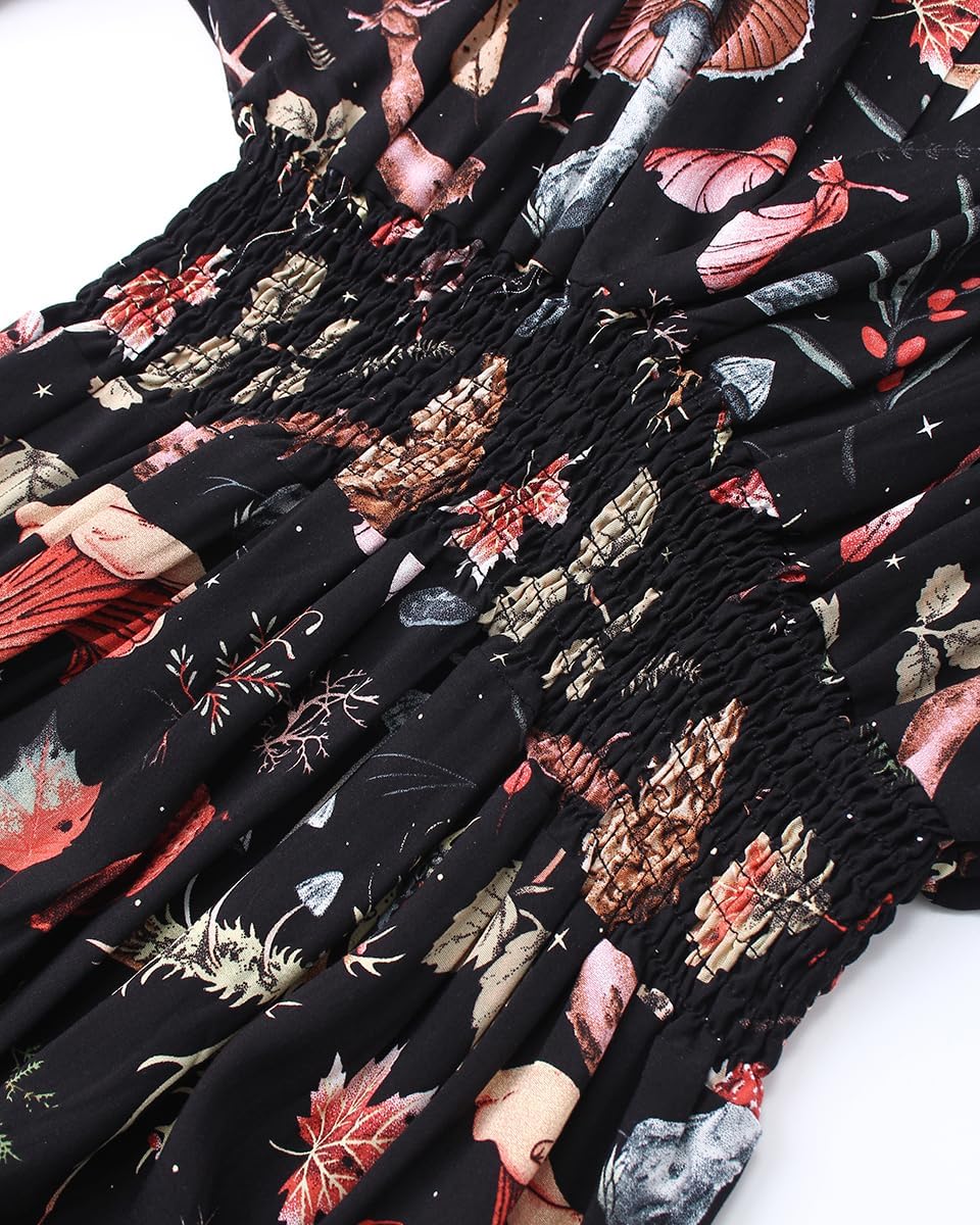 Casual Summer Dresses for Womens Mushroom Print Sundresses Women's Black Floral Date Dress Maxi Vacation Dress - Image 8