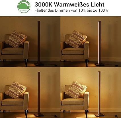 EDISHINE EDISHINE Staande lamp van hout, 18W dimbare LED staande lamp, 3000K warm wit, rustieke vloerlamp met voetschakelaar, 800 lumen lichtzuil voor woonkamer, slaapkamer, kantoor, greige. photo 2