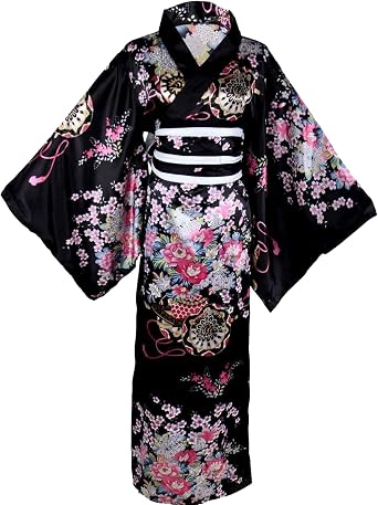 Yukata for Women Floral Pattern Japanese Kimono Silky Comfortable Skin-Friendly with Belt Kyoto Traditional