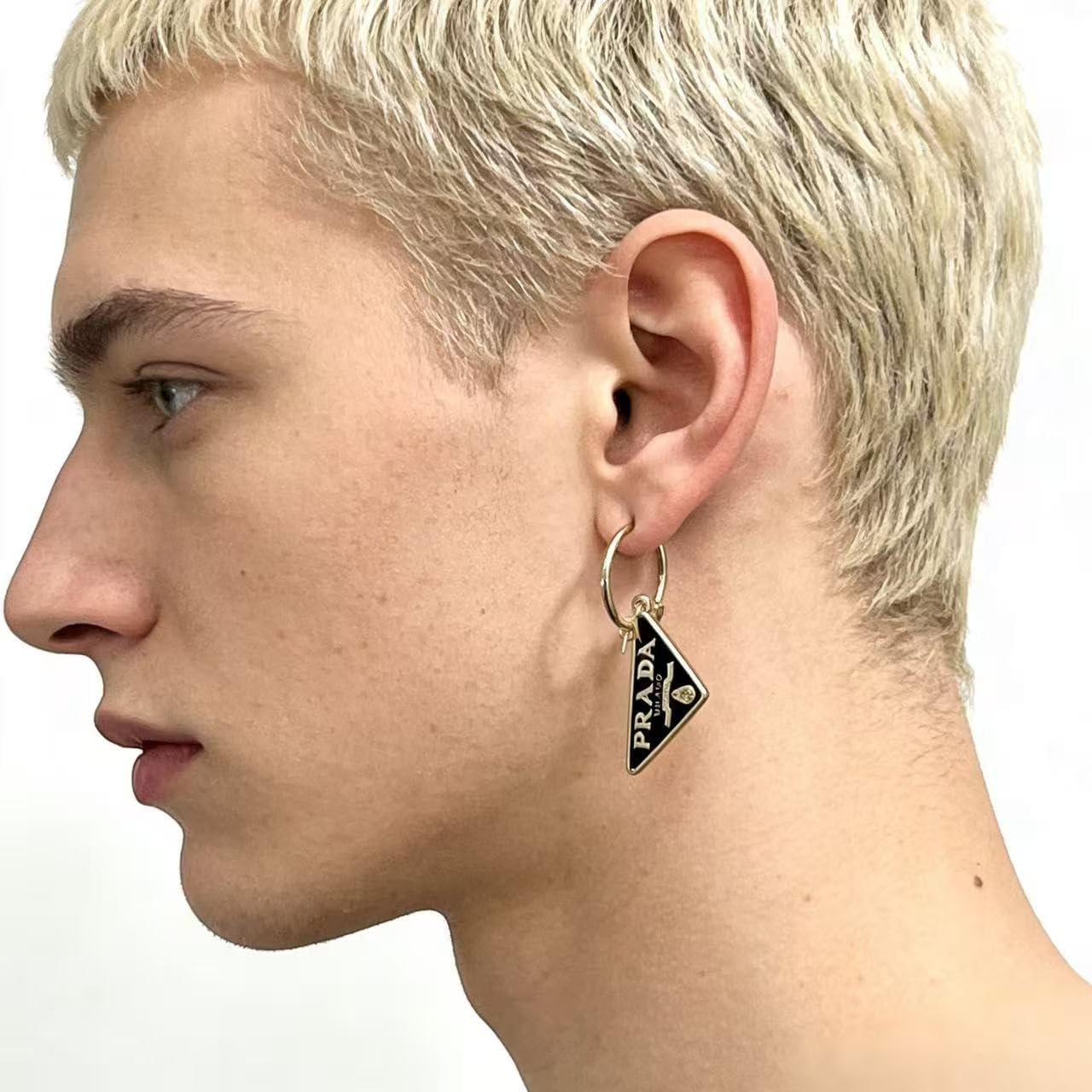 Triangle Pendant Drop Earrings, Black and Gold-Tone, Geometric Charm Hoop Dangle Earrings for Women