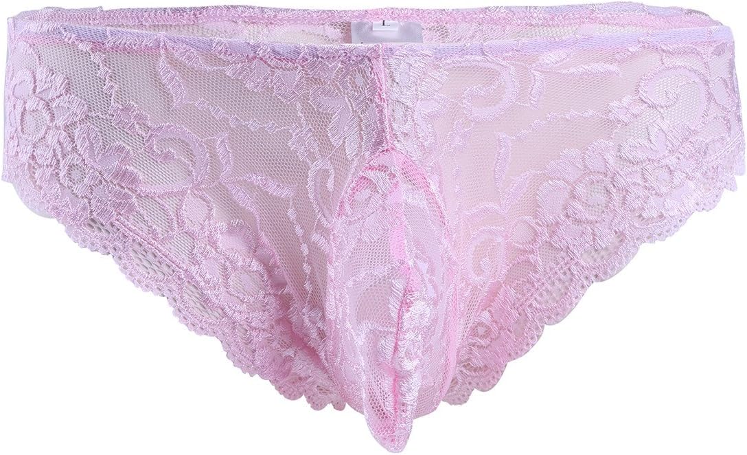 iiniim Sissy Pouch Panties Men's Lace Floral Bikini Briefs Girly Underwear