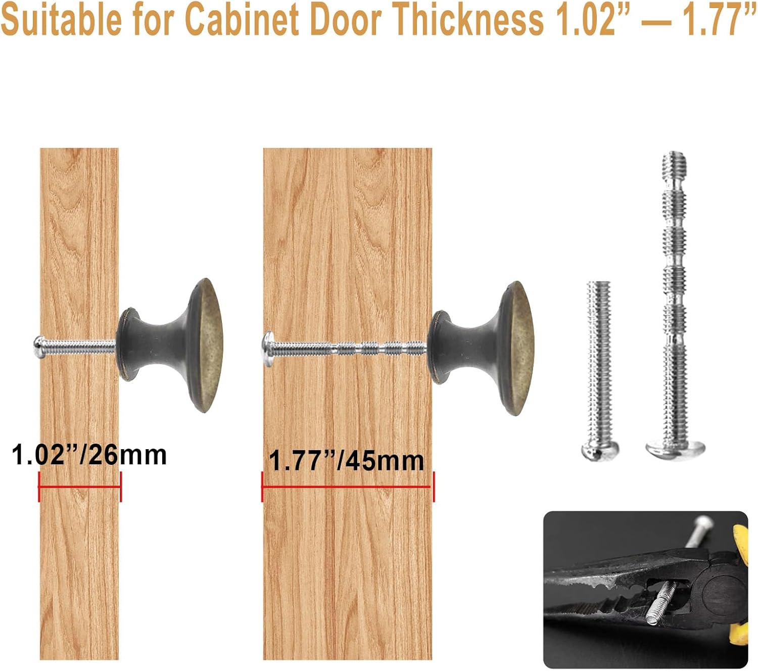 16 Pcs Antique Brass Cabinet Hardware, 1-1/5 inch Kitchen Dresser Knobs and Drawer Pulls, Round Cupboard Door Knobs with Screws