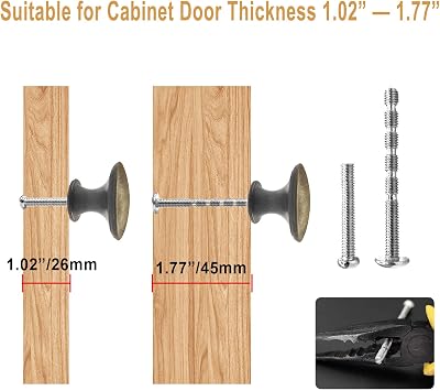 16 Pcs Antique Brass Cabinet Hardware, 1-1/5 inch Kitchen Dresser Knobs and Drawer Pulls, Round Cupboard Door Knobs with Screws