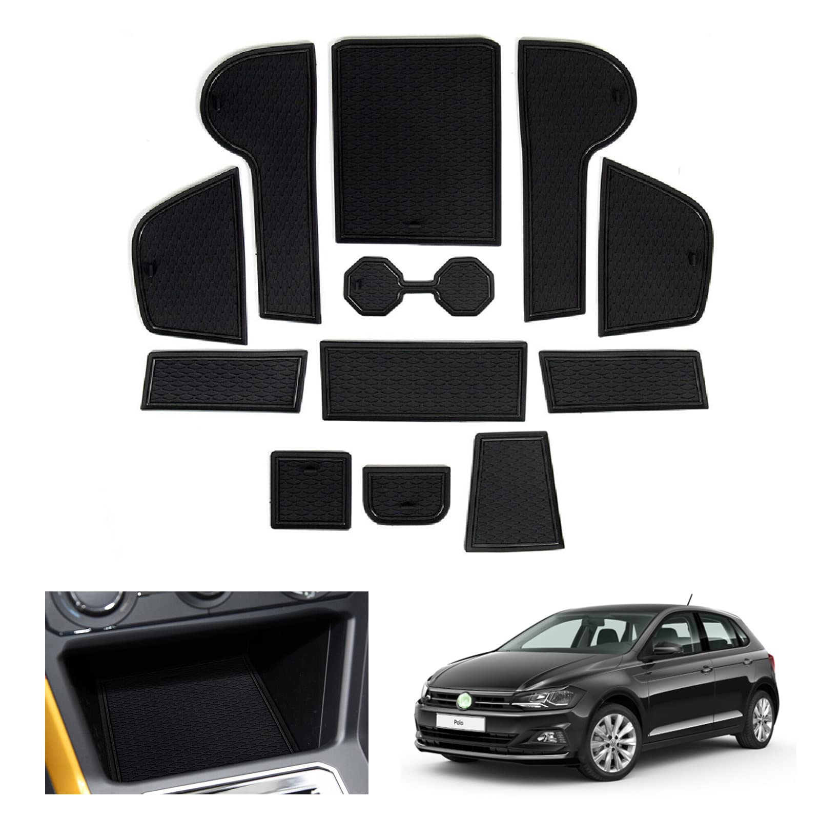 GAFAT 2018-2025 2026 V-W Polo MK6 maty antypoślizgowe, dywaniki gumowe Polo 2024 do konsoli środkowej, szwy drzwi, kompatybilne z akcesoriami VW Polo MK6 (czarne)
