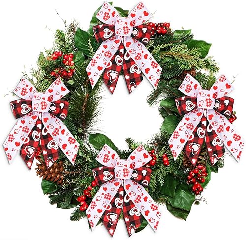 Miniatura 3 de 4 lazos de corona para el día de San Valentín, lazos de búfalo blanco y negro para corona, lazos de Navidad para puerta delantera, lazos de