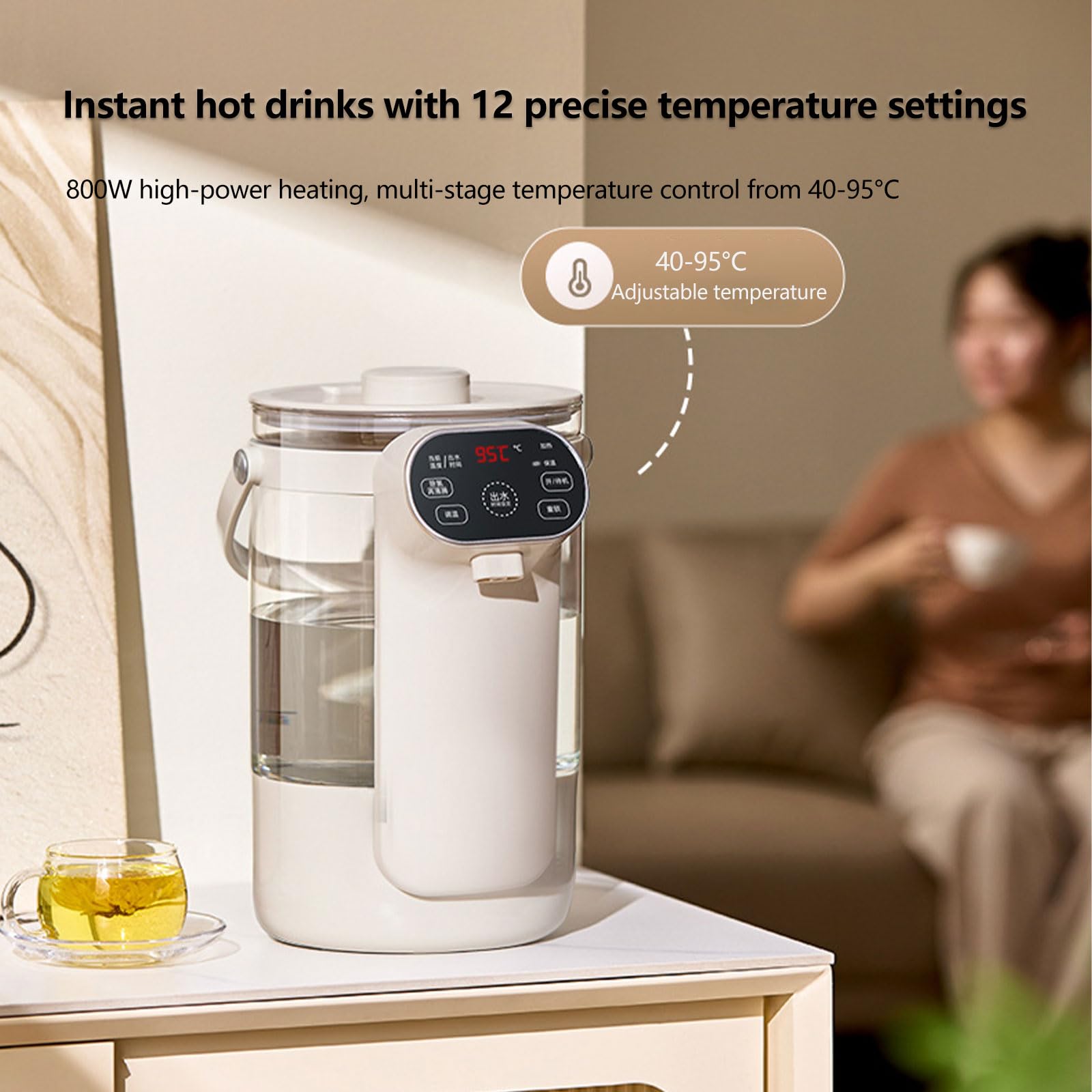 Dispensador de Agua Caliente instantánea 800W Heredora rápida Tanque de Vidrio 3L 3L Heredero Continuo y declorado Hervidor eléctrico con Control de Temperatura Adecuado para Todos los embotellados