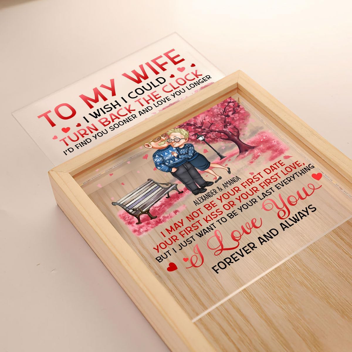 GOSSBY Transparent Custom Plaque (Young Couple) I Wish I Could Turn Back The Clock Personalized LED Lamp, Custom Night Light as Valentines Day, Anniversary, Romantic for Couple, Gift for Him, Names an