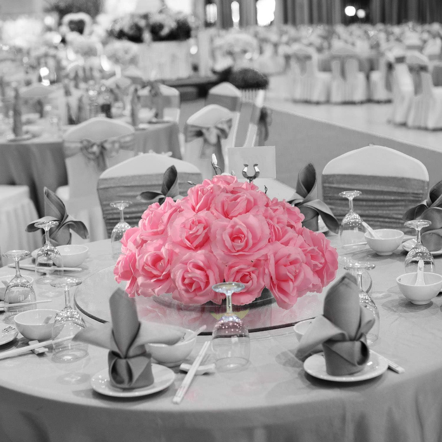 Larksilk 50 Pack Pink Silk Rose Picks - Bulk Real Touch Artificial Pink Roses with 8" Stems for Wedding Centerpieces, Bridal Bouquets, DIY Crafts & Home Decor