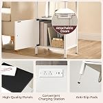 MAHANCRIS Table de chevet ferme avec borne de recharge, Table de lit blanche avec ports et sorties USB & Type C, Table d'extrémité avec rangement, Stand de nuit pour chambre, blanc et noir ETBW96E01