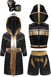 Juego de boxeo para niños, guantes y pantalones cortos, chaleco con capucha y abrigo con capucha, juego de 4 unidades