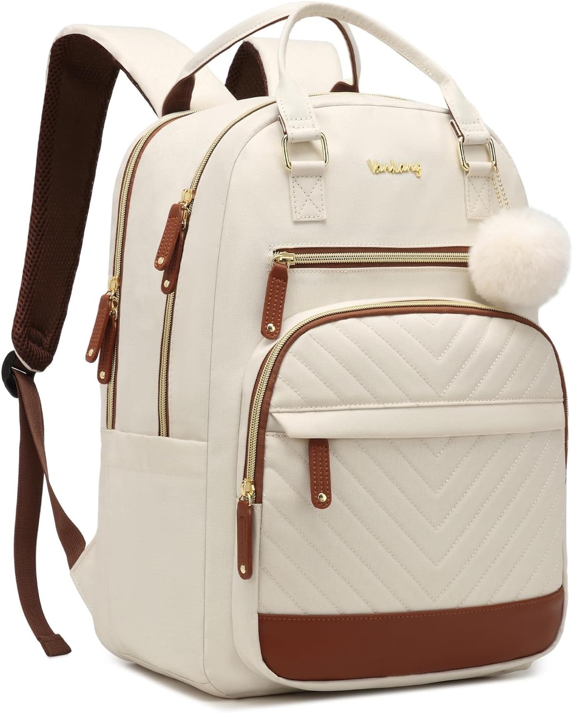 Womens Everyday Laptop Backpack, Aesthetic School Backpack for Teen Girls College Student, Cute Bookbag Purse for Work Travel, Beige Brown