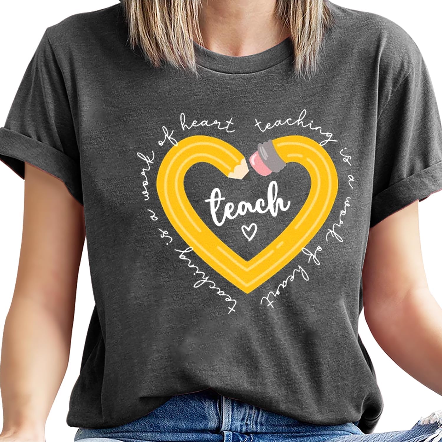 Teacher Shirts for Women Heart Teaching Appreciation Tshirt Funny Teacher Life Top - Image 2