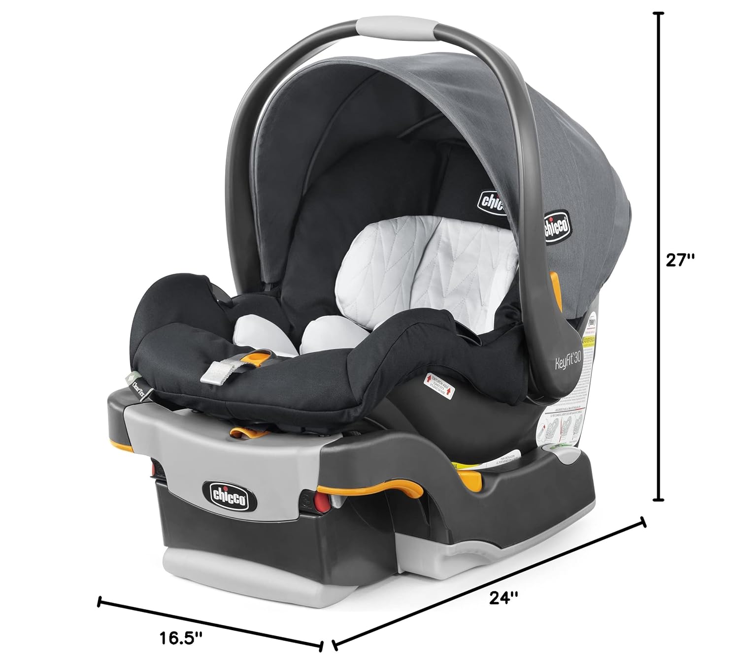 Chicco KeyFit 30 ClearTex Infant Car Seat and Base, Rear-Facing Seat for Infants 4-30 lbs., Includes Infant Head and Body Support, Compatible with Chicco Strollers, Baby Travel Gear | Pewter/Grey