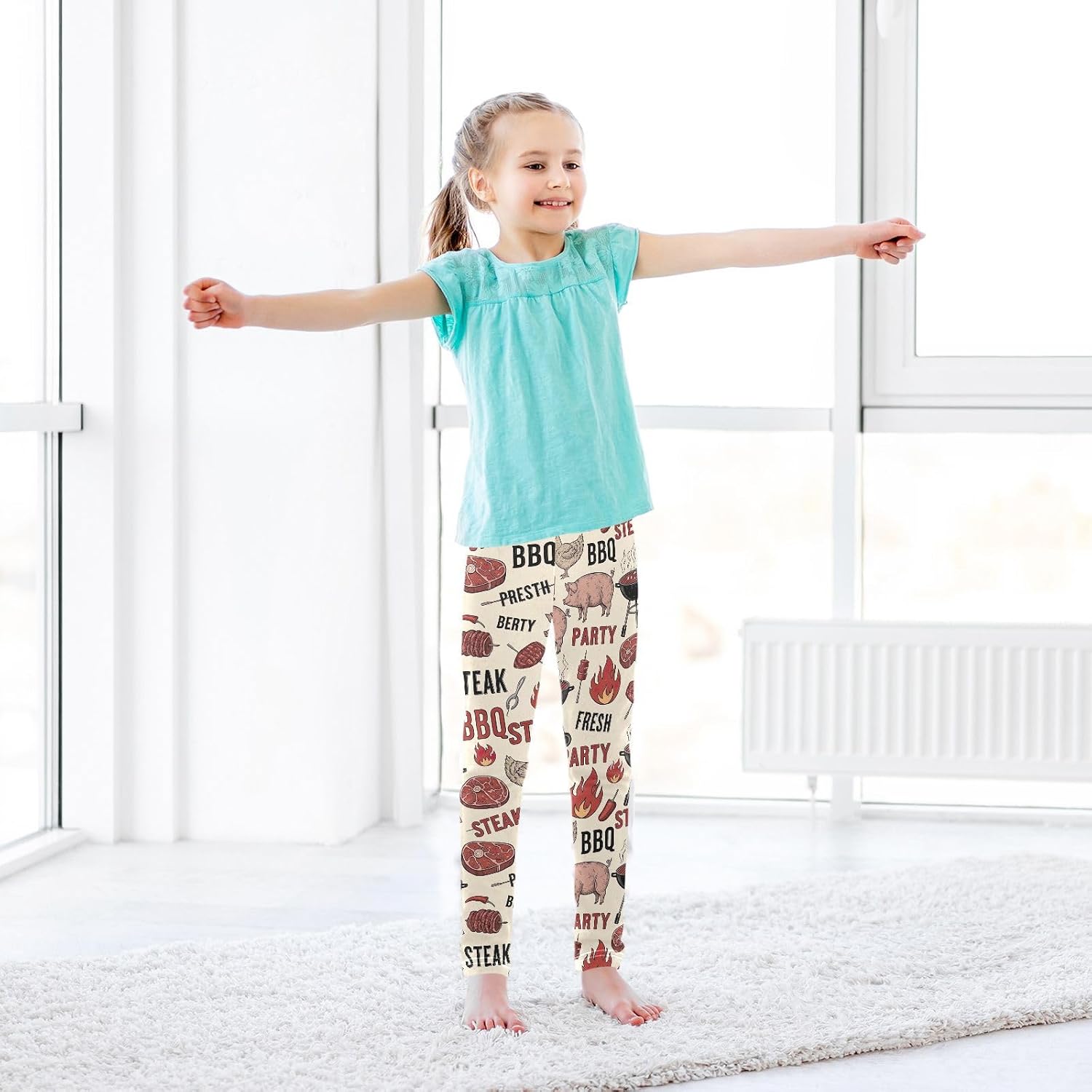 Active Leggings for Girls Vintage BBQ Elements