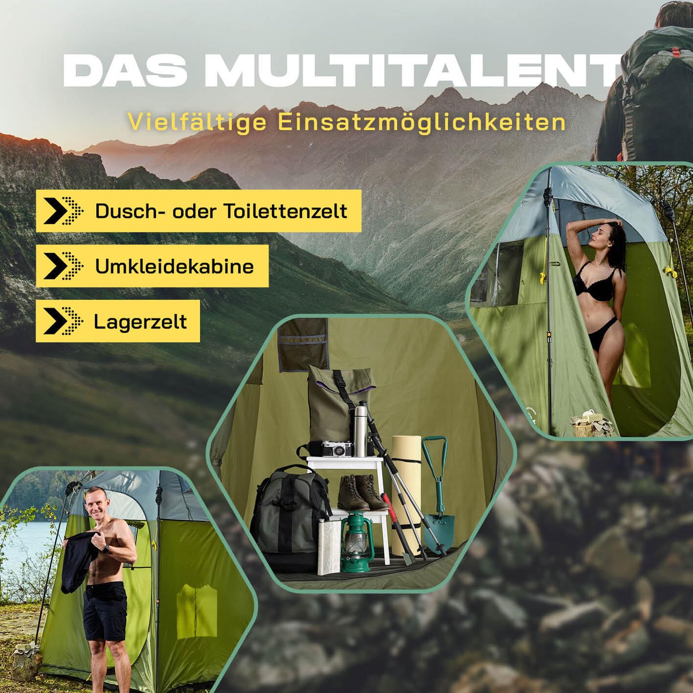 Lumaland Premium Duschzelt | Toilettenzelt für Indoor & Outdoor | Mobiles Umkleidezelt & Lagerzelt | Zelt für Tierfotografie | Ideal zum Campen, Festival & zum Angeln | Wasserdicht & Windfest [Grün]