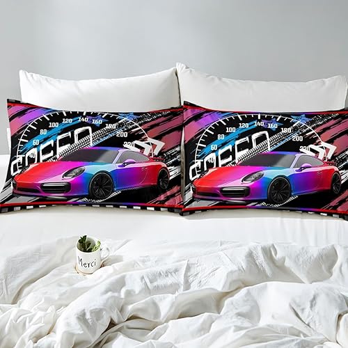 Vista 148 de Feelyou Juego de ropa de cama de coche de carreras y avión en blanco y negro – Funda de edredón y funda de edredón para niños y adolescentes