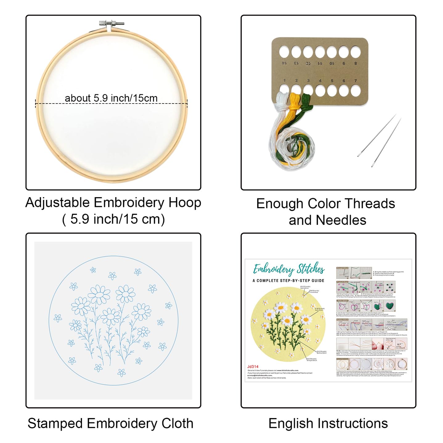 Daisy Embroidery Kit for Beginners - Easy Floral Craft -2 Daisy Embroidery Kit for Beginners - Easy Floral Craft -2