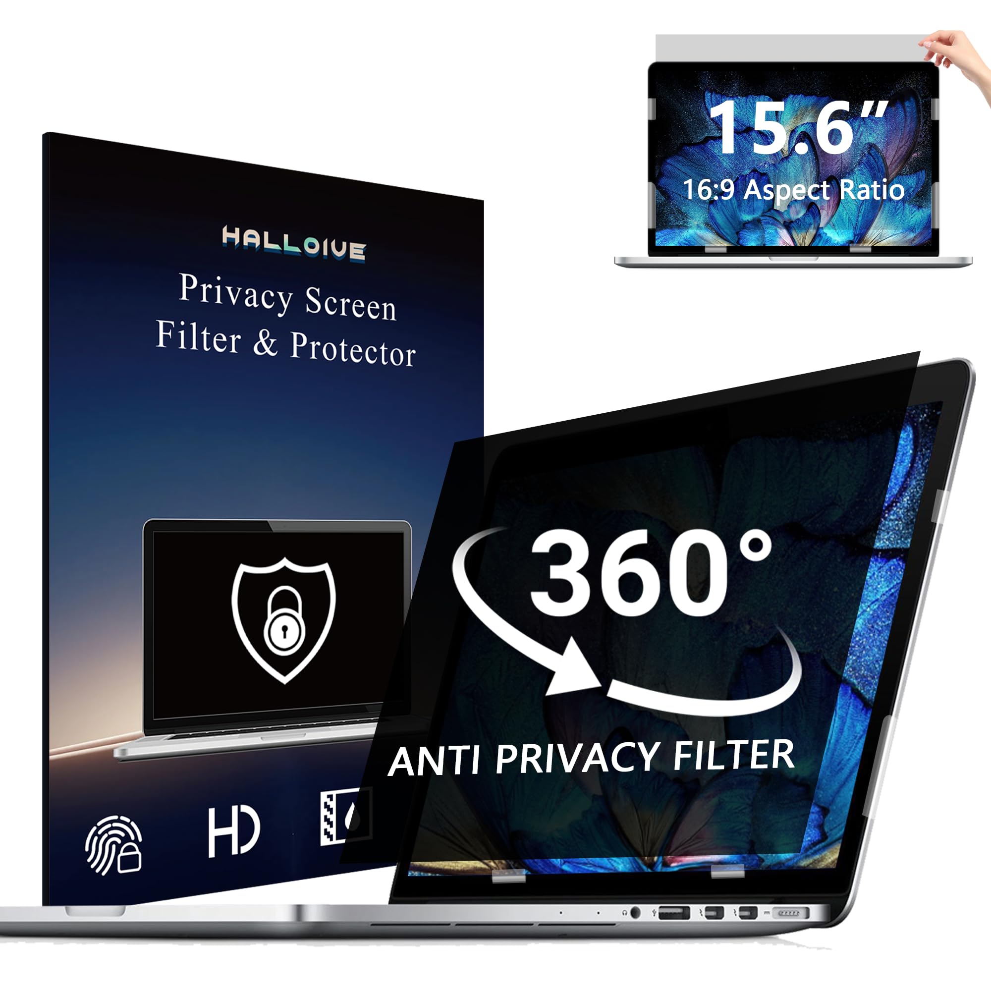 Halooive 4-Way Laptop Privacy Screen Shield 15.6 Inch,Removable 16:9 Aspect