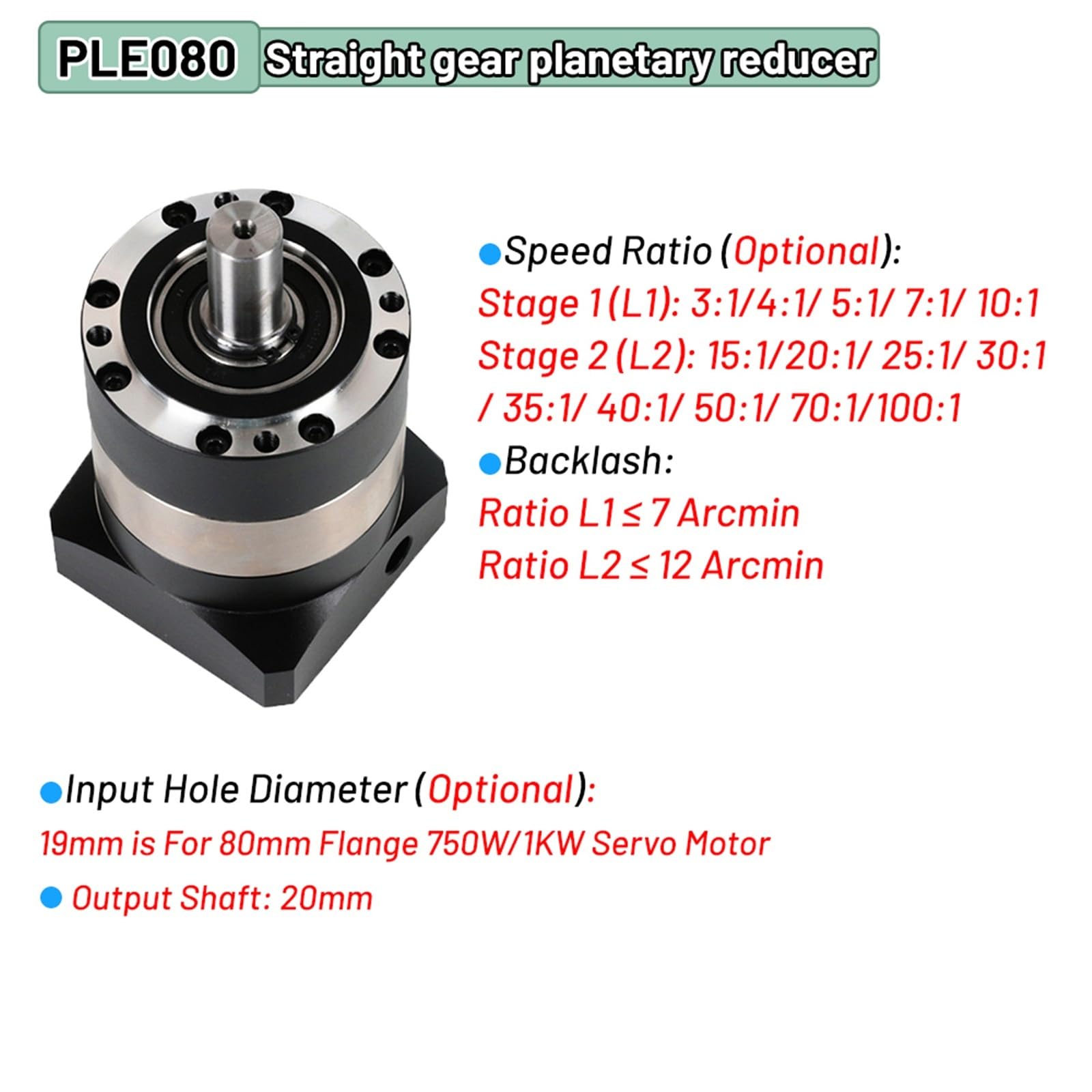 Reduktor prędkości przekładnia prosta Nema, reduktor planetarny, przekładnia redukcyjna do silnika serwo 600 W i 750, silnik krokowy do 86 mm (przełożenie prędkości 35 do 1,PLF090-14mm-86step)