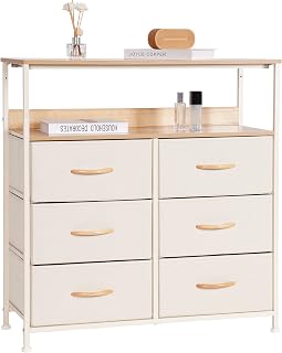 IKEA アレクス収納:活用術と収納アイデア 16 LYNCOHOME Drawer Storage Chest with Shelves, Beige, Fabric Drawers, Clothes Storage, Color Box, Cabinet, Toy Box, Living Alone, 3 Tiers, 6 Cups, Width 31.5 x Depth 11.8 x Height 33.1 inches 80 x 30 x