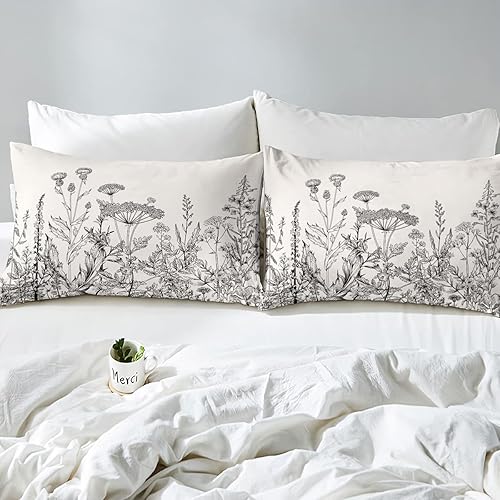 Miniatura 6 de jejeloiu Juego de sábanas botánicas de flores silvestres, juego de ropa de cama de plantas en acuarela con flores y ramas, 1 sábana encimera y 1