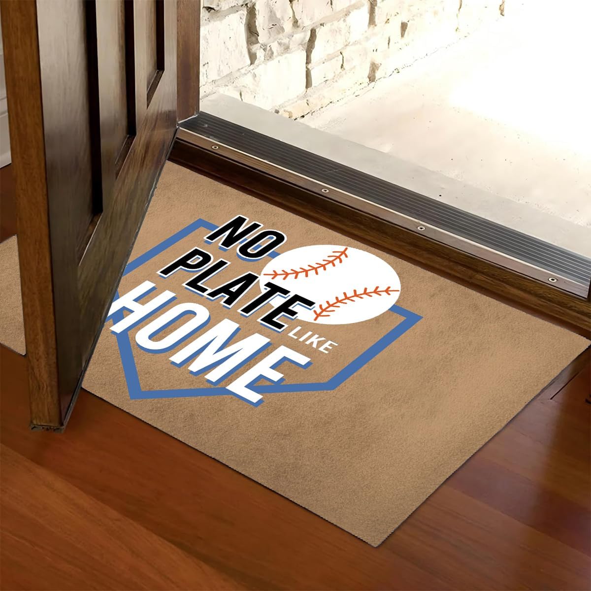 Funny Welcome Doormat for Front Door Mat House Warming Gift Rugs for Entrance Way Indoor Home Decor (23.7in X 15.6in) (No Plate Like Home Baseball Lover)
