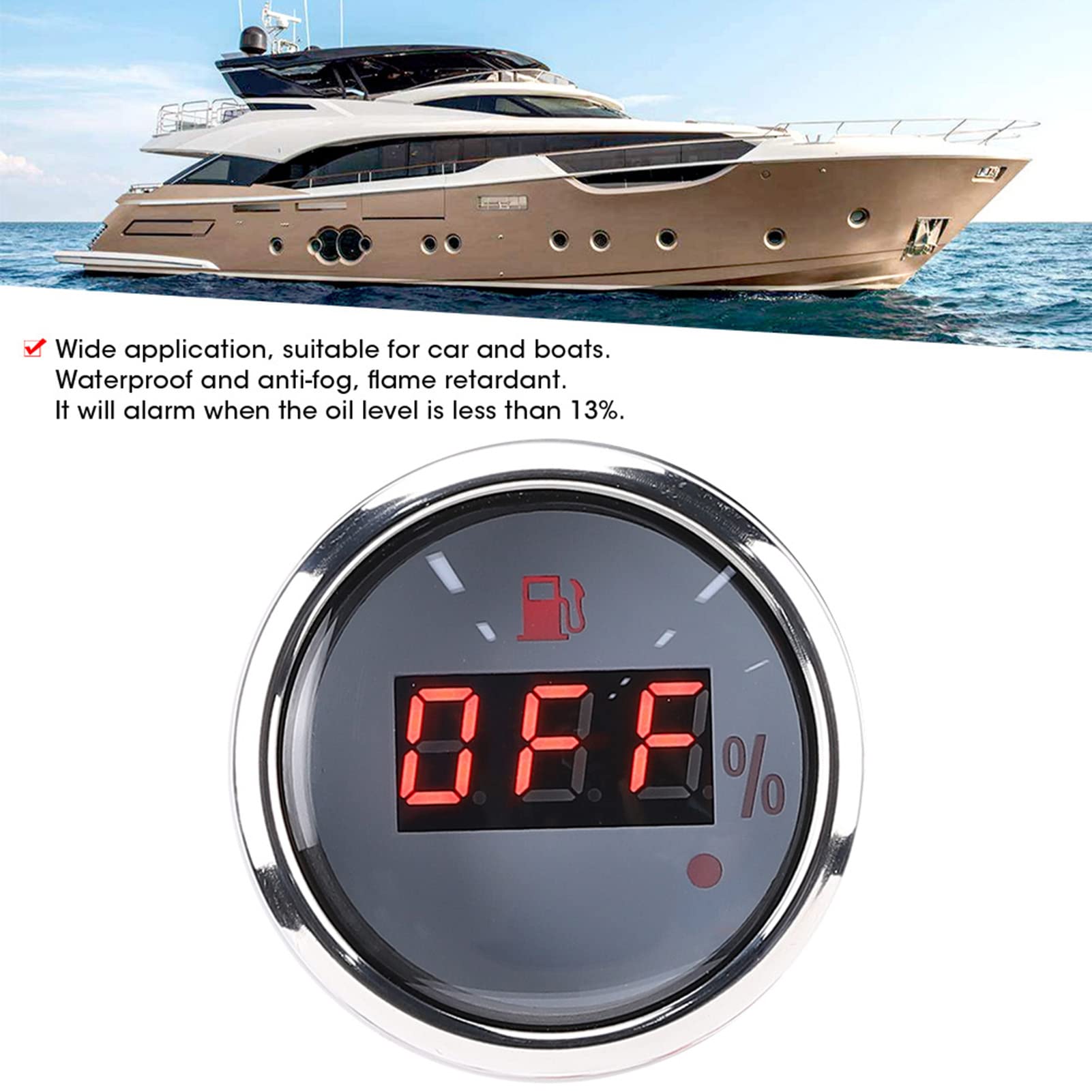 Indicatore Livello Carburante Digitale 2 Pollici - Per Auto E Barche, Allarme LED - Foto 5