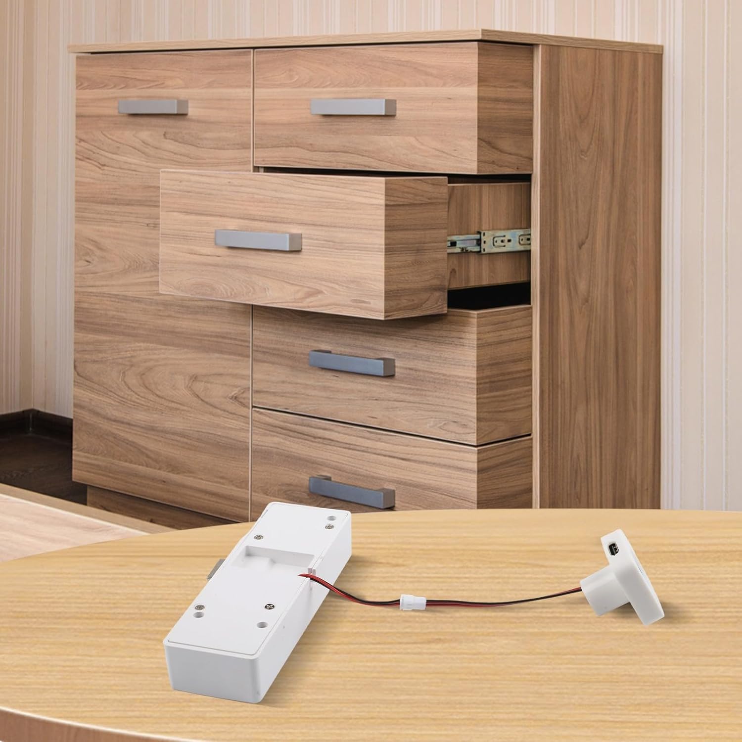 Fingerprint Cabinet Lock with RGB Indicator, Drawer Latch Home & Office, Unlocking Biometric Security System, ABS Material, White