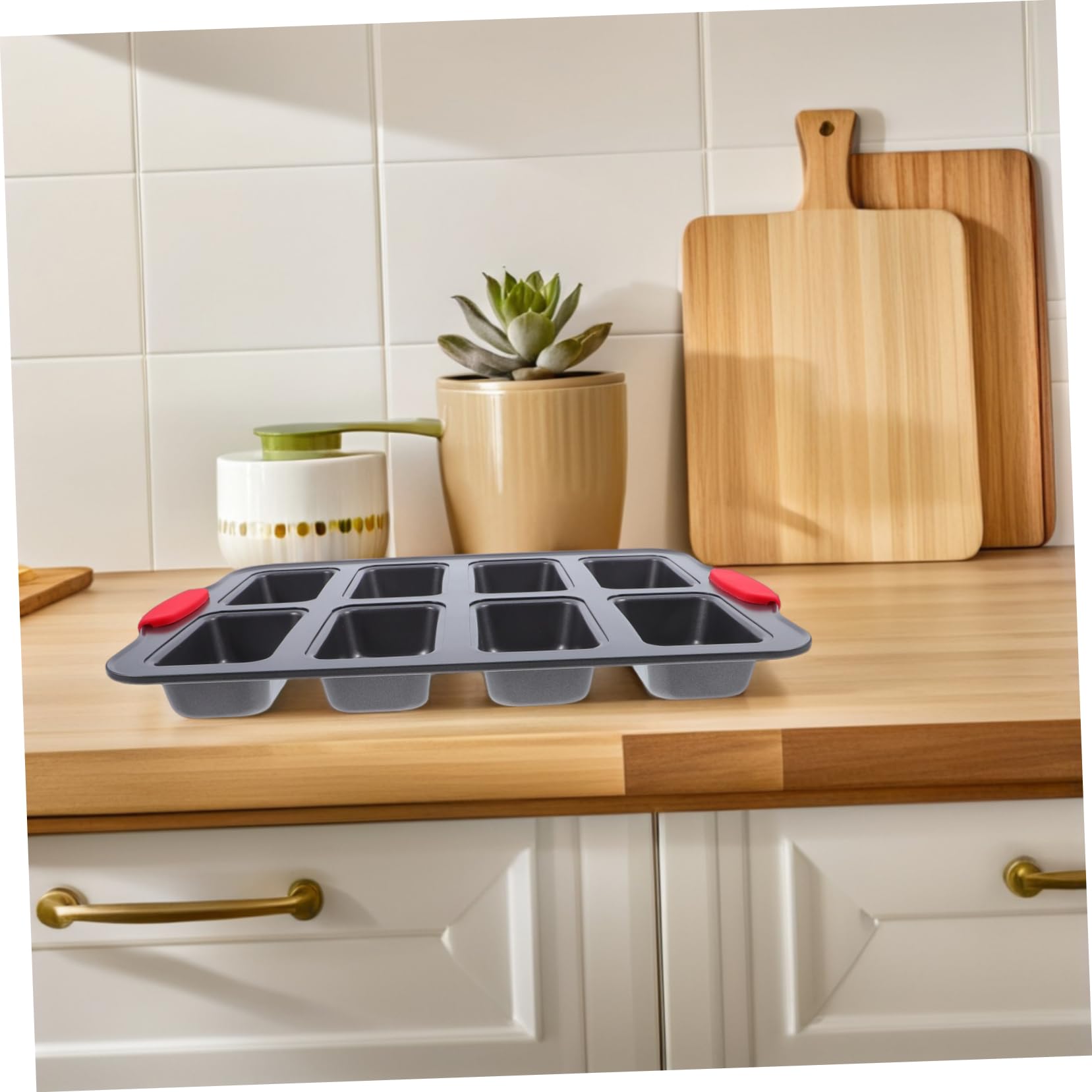 Zerodeko Molde Rectangular para Cupcakes de 8 Cavidades de Acero Inoxidable con Revestimiento Antiadherente, con Mangos Resistentes al Calor para Hornear Pasteles en Casa