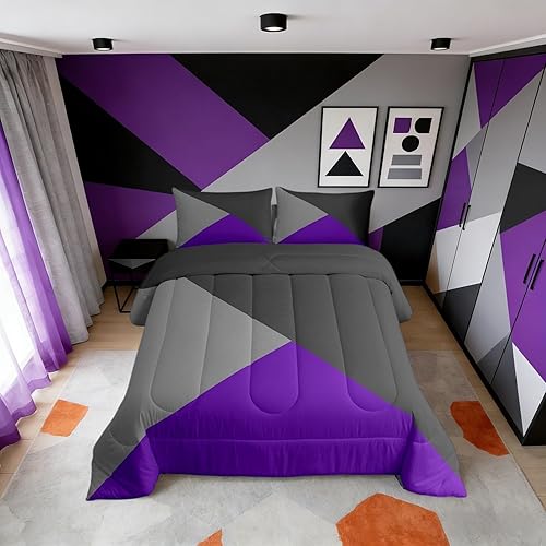 Miniatura 35 de Erosebridal - Juego de edredón con rayas rojas y negras tamaño Queen, juego de ropa de cama con diseño geométrico y estampado de patchwork en blanco