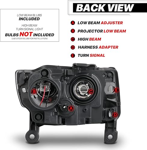 Miniatura 3 de M-AUTO Conjunto de faros delanteros de proyector con bombillas halógenas compatibles con Jeep Grand Cherokee 2014 2015 2016, pre-Facelift, faros