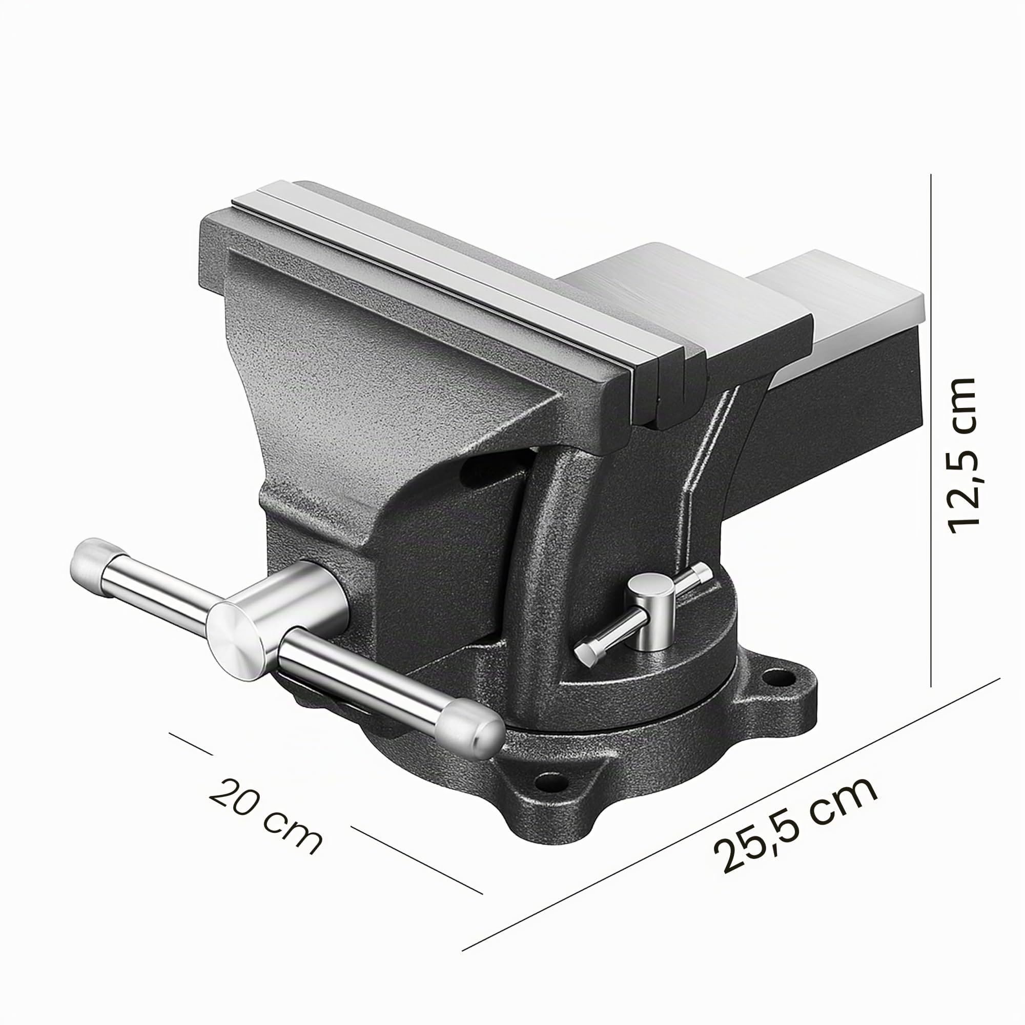Retoo tornillo de banco de 125 mm de luz banco de trabajo giratorio mordazas de acero sólidas y seguras tornillo de banco paralelo fijo | Giratorio 360°, hierro y acero, aprox. 4 kg, altura 12,5 cm, ancho de boca 20 cm, gris