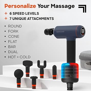 Sharper Image Powerboost Max Deep Tissue Massage Gun Bundle with Hot & Cold Dual Temperature Attachment