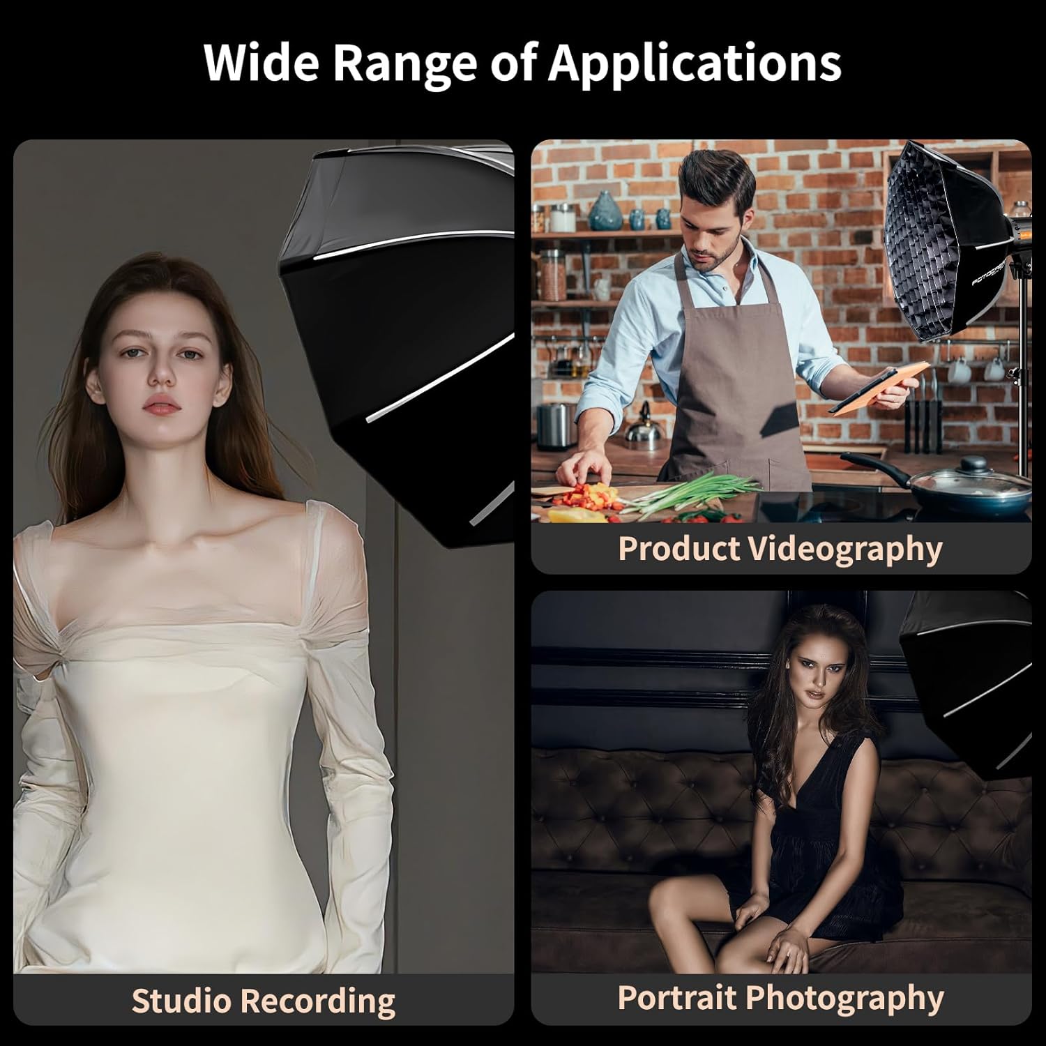 24''/60CM Folding Quick Set-up Octagon Softbox with Bowens Mount,Honeycomb Grid,Diffuser and Carrying Bag for Studio Photo Flash Speedlight,Video Light,Compatible with Camera Flash Lights