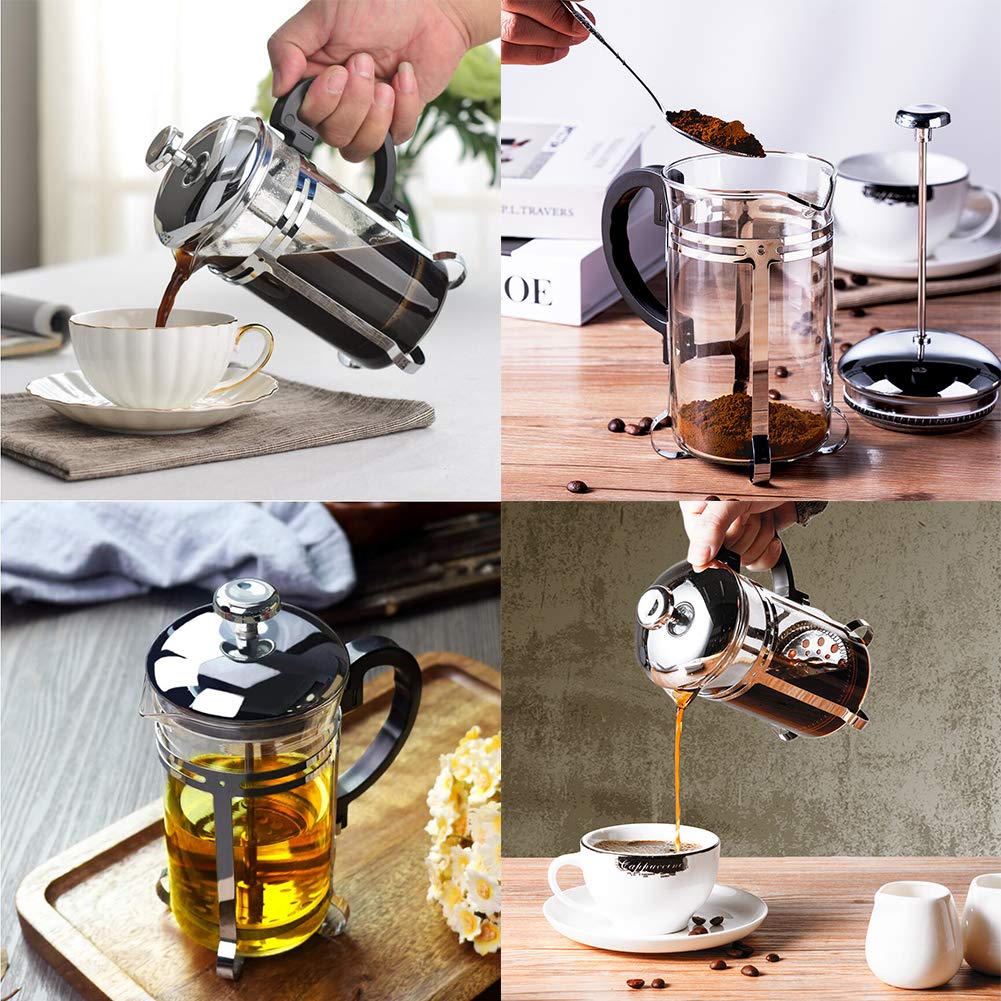 Lids Cafetera Portátil Prensa Francesa Cafetera, Olla De Prensa De Café De Vidrio Espesado, Tetera Cafetera De Té Resistente Al Calor Pote De La Cafetera del Filtro para Casa Oficina (600ml)