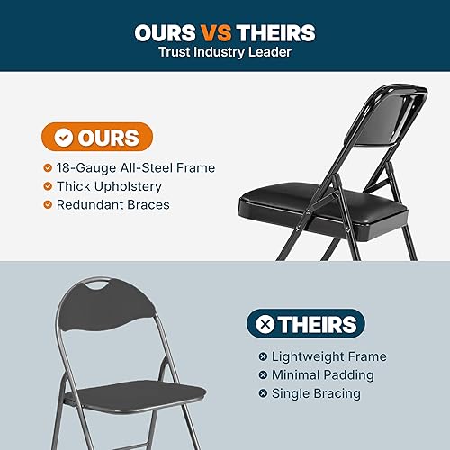 Miniatura 48 de OEF Furnishings Paquete de 4 sillas plegables acolchadas de vinilo de alta calidad, color gris, ideales para el hogar, la oficina o los eventos