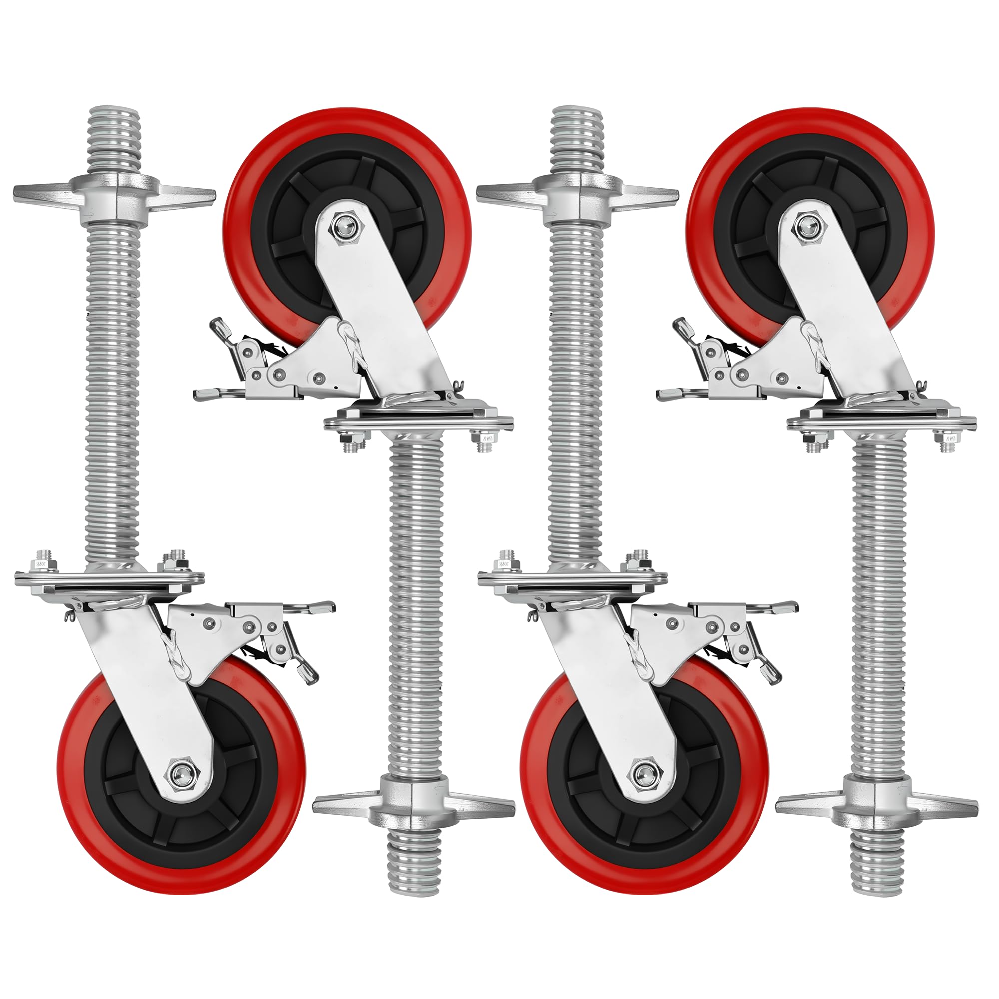 Set di 4 ruote per ponteggi con freno, gambe regolabili da 15,2 cm, ruote in gomma di bloccaggio resistenti per ponteggi e torri