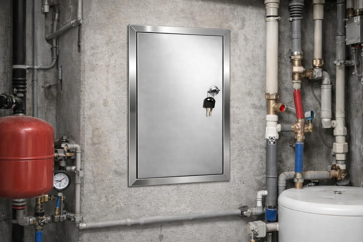 TMALASER Drzwi rewizyjne metalowe 80 x 80 cm Stal nierdzewna – klapa rewizyjna INOX 800 x 800 mm, zamek z kluczem - drzwi inspekcyjne do ścian karton-gips