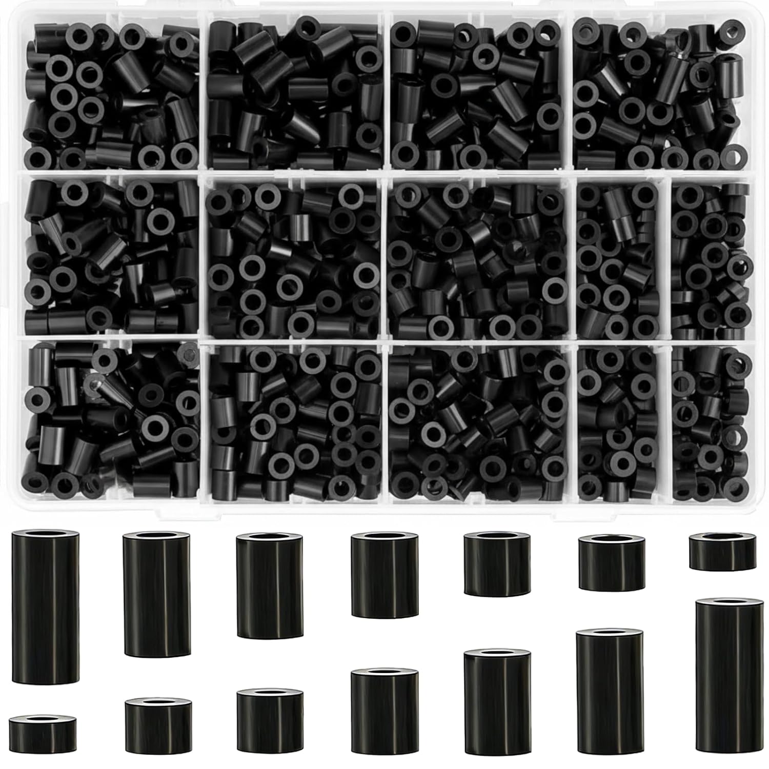 1000 Pieces Nylon Round Spacers, Electrical Outlet Screws Spacers for M3 M4 Screw, Black Spacer Electrical Outlet Assortment Kit Without Threaded for Electrical Screws, Switch, Receptacle