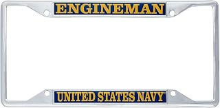 Desert Cactus US Navy Engineman Car Accessories Enlisted Rating Insignia Metal License Plate Frame and Tag Holder for Front or Rear of Vehicle