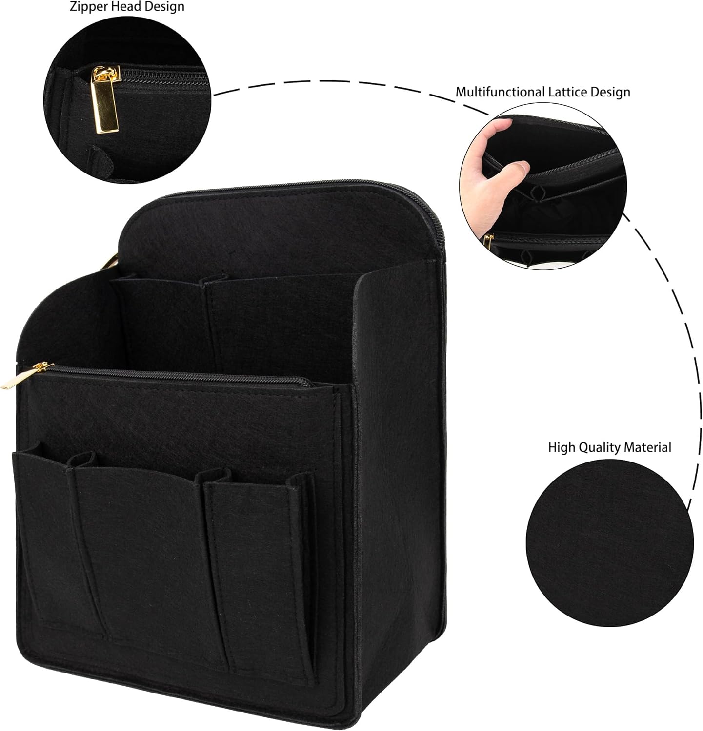 Large Capacity Backpack Organizer Insert - Felt Storage Insert for 10"+ Backpacks, Rucksacks & Travel Bags | Vertical Design with Shoulder Strap Slot & Interior Pockets - Black - Image 5