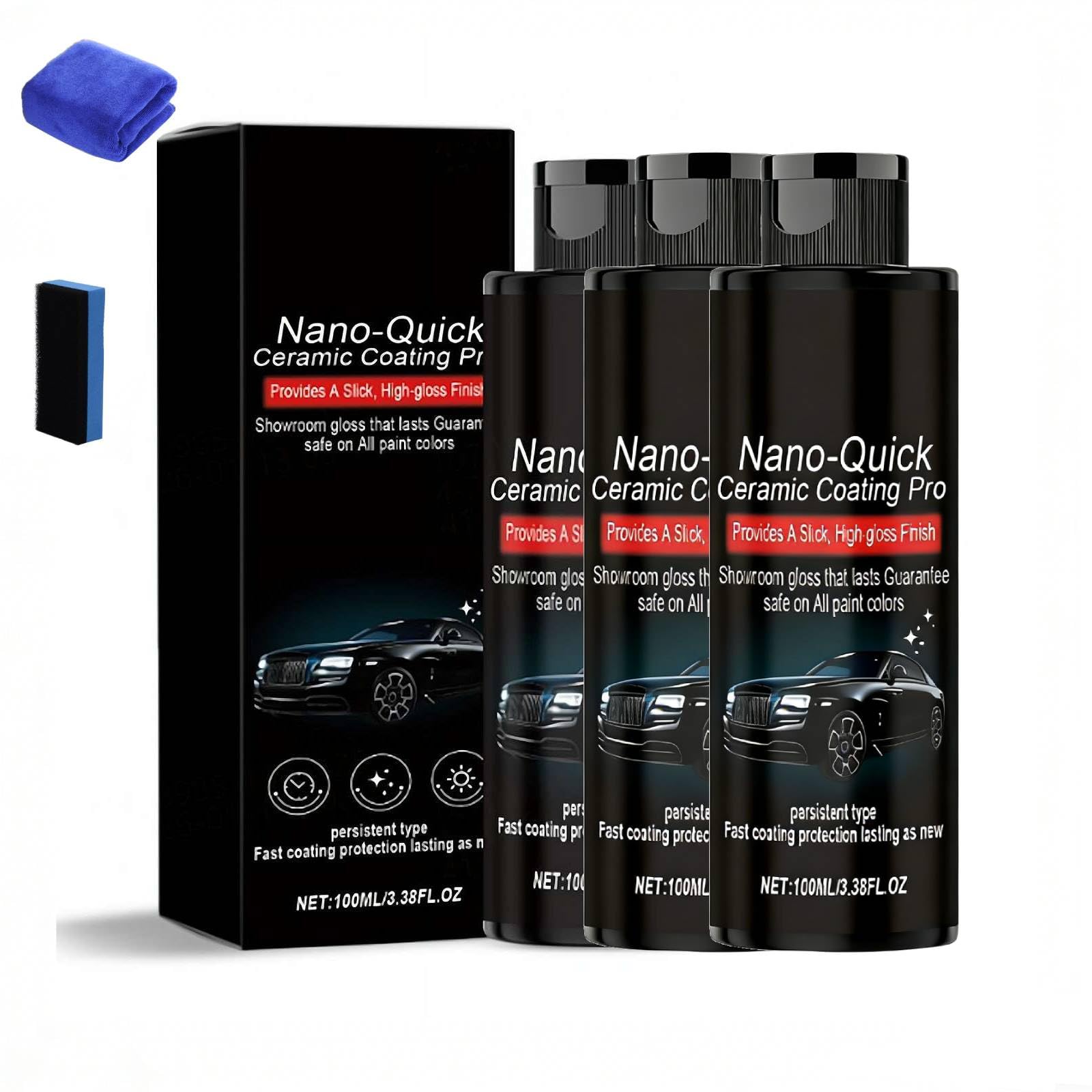 Nano-Quick Ceramic Coating Pro per automobili, 300 ml, Nano Quick Coat Restore-Coating, con tecnologia avanzata in ceramica per effetto vetro antipolvere e lucentezza duratura - 2