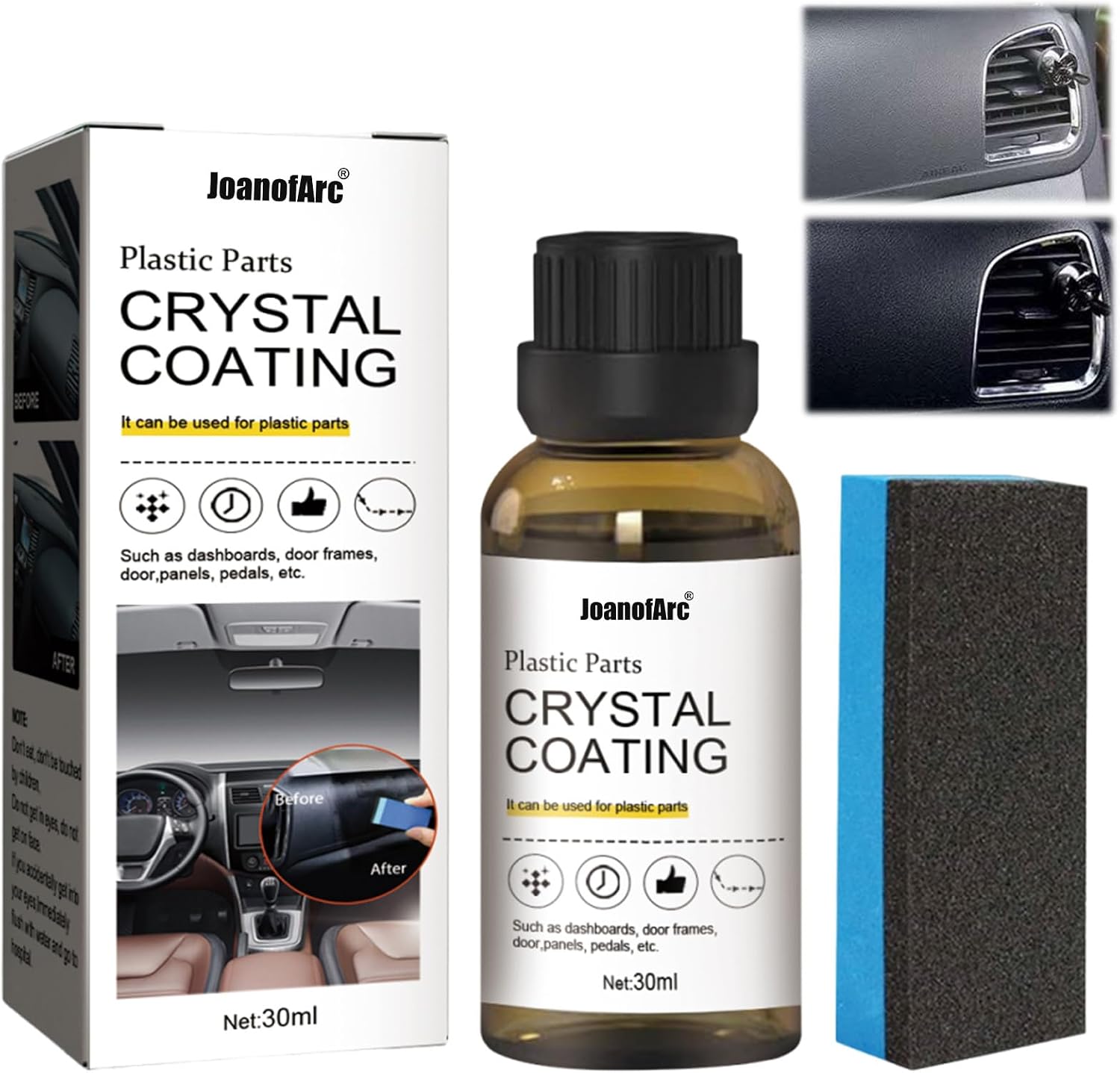 JoanofArc Crystal Coating for Car, Plastic Parts Crystal Coating Plastic Restorer Coatings Agent for Automotive Plastics, Gloss Protection, Long Duration Refurbish Agent with Spong