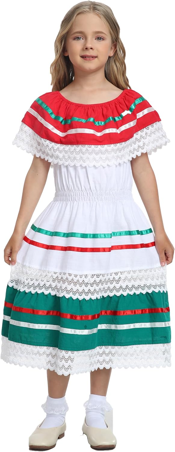 YZXDORWJ Mexican Girl's Fiesta Dress - Colorful Party Dress for Cinco de Mayo