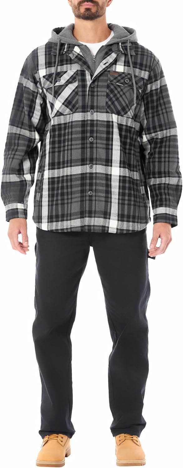 Smith's Workwear Mens Sherpa-Lined Hooded Flannel Shirt-Jacket with Inset - Image 5