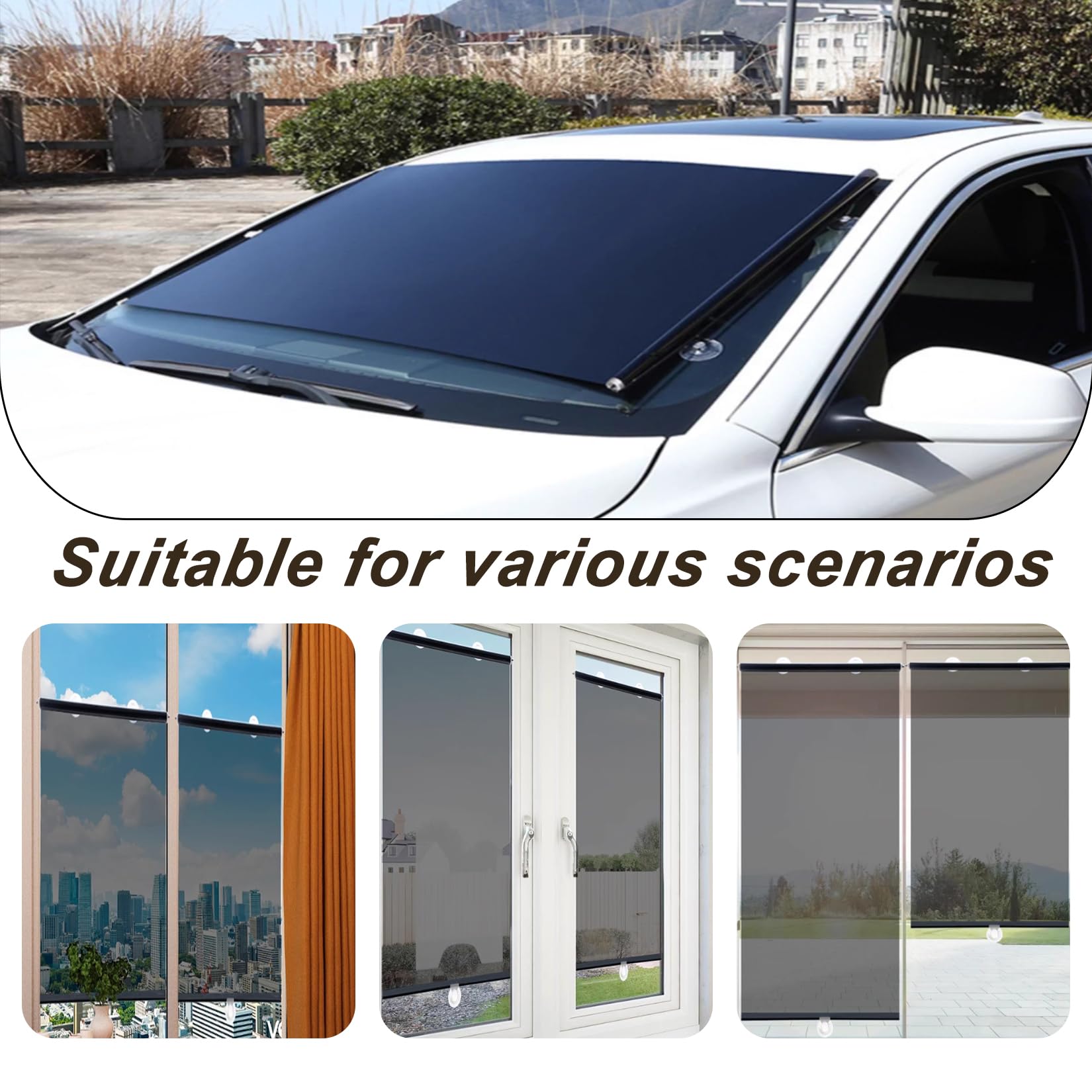 Tendine Parasole Finestrini Laterali Auto,Tenda a Rullo con Ventosa Protezione Solare,Tenda per Finestra Termica Portatile,Schermo Privacy per Balcone,Ufficio,Bagno,Auto,Senza Perforazione